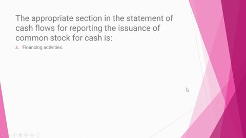 the-appropriate-section-in-the-statement-of-cash-flows-for-reporting-the-issuance-of-common-stock-for-cash-is-multiple-choice-operating-activities-financing-activities-investing-activities-s-25456