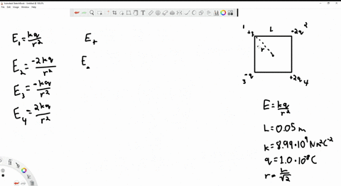 what-are-the-magnitude-and-direction-of-the-electric-field-at-the-center-of-the-square-in-the-figure-if-q-10-x-10-8-c-and-a-50-cm