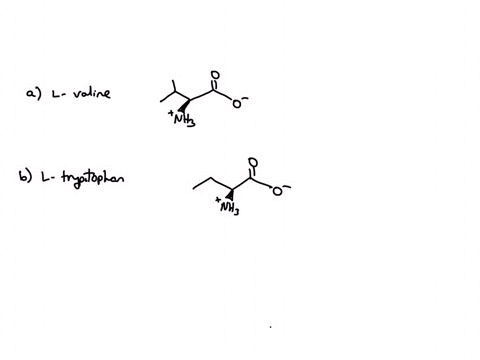 draw-a-bondline-structure-showing-the-zwitterionic-form-of-each-of-the-following-amino-acids-include-steriochemistry-in-your-answer-a-l-valine-b-l-tryptophan-c-l-glutamine-d-l-proline-18249