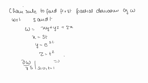 problem-use-the-chain-rule-to-find-the-first-partial-derivatives-of-w-with-respect-to-and-t-of-w-iy-yz-zi-x-st-y-est-_-2-t2-when-0-and-t-1-70974