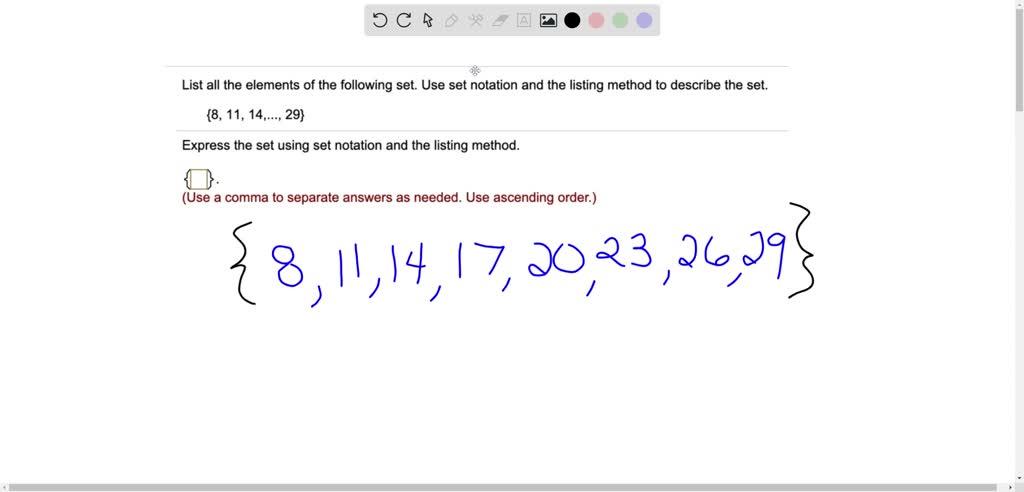 SOLVED: List all the elements Ol the (ollowng set Use set notation and ...