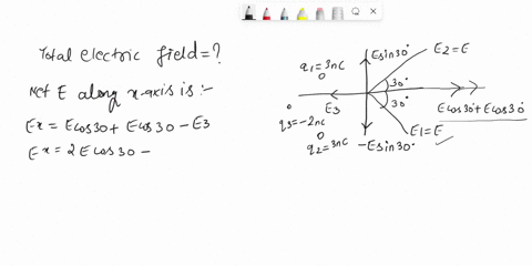 three-point-charges-are-located-on-a-circular-arc-as-shown-in-the-figure-below-take-r-436-cm-let-to-the-right-be-the-x-direction-and-up-along-the-screen-be-the-y-direction-three-point-charge-02248