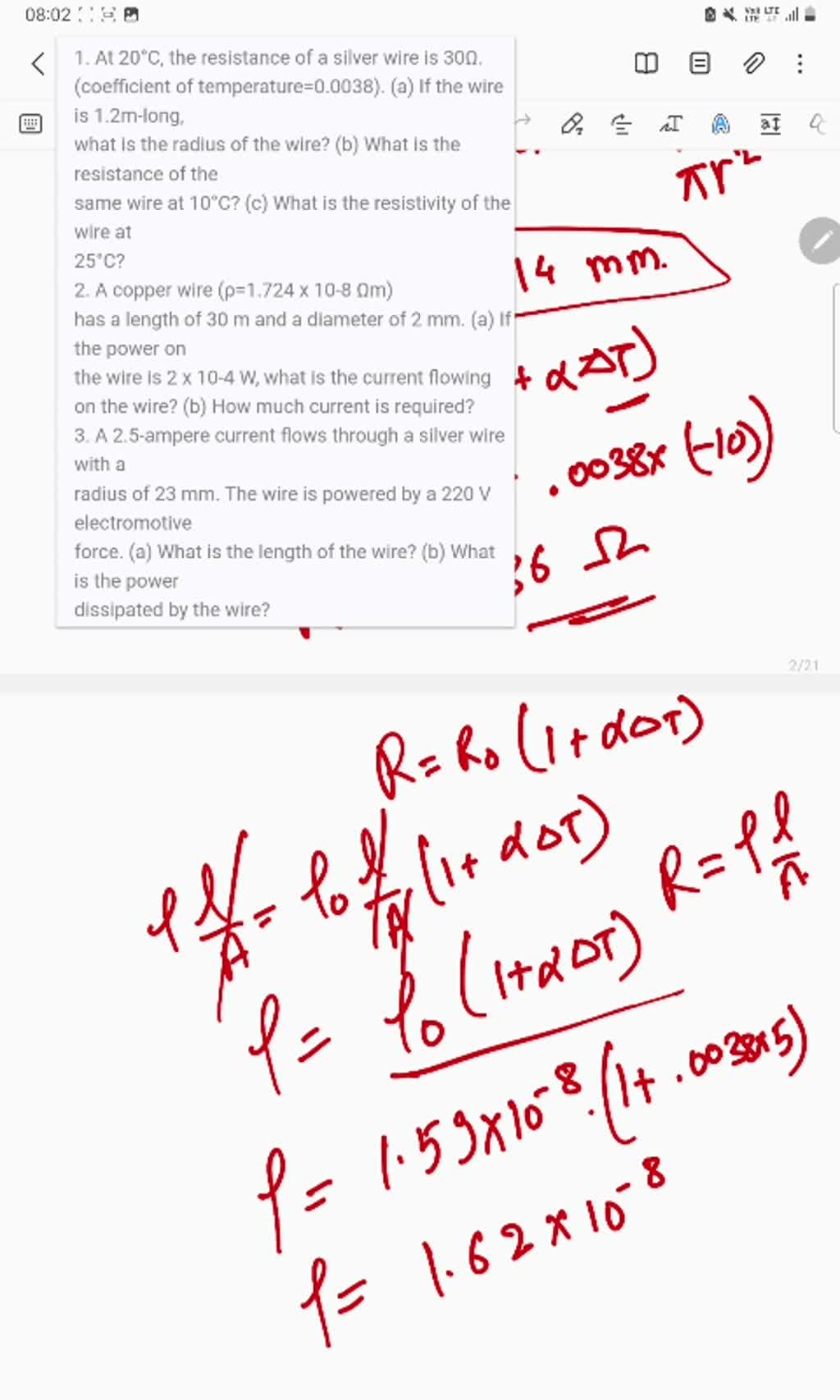 SOLVED: 1. The Resistivity Of Aluminum At 20°C Is 2.65x10^-8 [Ω][m ...