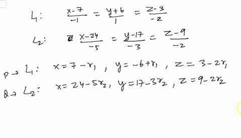 let-l1-be-the-line-passing-through-the-point-p17-6-3-with-direction-vector-d11-1-2t-and-let-l2-be-the-line-passing-through-the-point-p224-17-9-with-direction-vector-d25-3-2t-find-the-shortes-56877