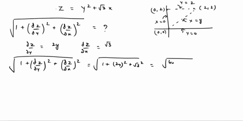 obtain-the-surface-area-of-the-portion-of-the-surface-z-y-2-3x-that-is-located-above-the-triangular-region-r-in-the-xy-plane-with-vertices-at-0-0-0-2-and-2-2-05592