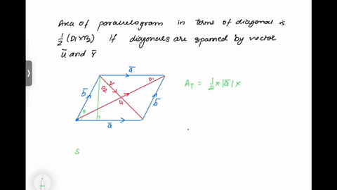 if-d1-and-d2-are-the-diagonals-of-a-parallelogram-spanned-by-the-vectors-u-and-v-show-that-the-area-of-the-parallelogram-is-12d1-x-d2-2