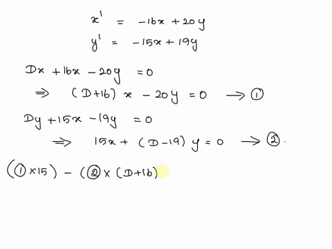 find-the-solution-to-the-linear-system-of-differential-equations-x16x20y-y15x19y-satisfying-the-initial-conditions-x013x013-and-y010-xt-yt-27714