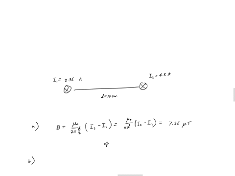 as-shown-in-the-figure-below_-two-long-parallel-wires-1-and-2-carry-currents-of-i_-296-a-and-iz-480-a-in-the-direction-indicated_-a-determine-the-magnitude-and-direction-of-the-magnetic-fiel-28553