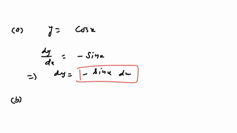 a-find-the-differential-dy-y-cos-x-dy-sin-xdx-b-evaluate-dy-for-the-given-values-of-x-and-dx-round-your-answer-to-three-decimal-places-x-j3-and-dx-005-dy-0043-x-46198