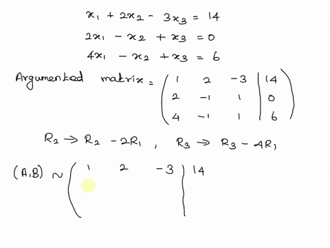 solve-the-given-system-of-equations-using-either-gaussian-or-gauss-jordan-elimination-if-there-is-no-solution-enter-no-solution-x1-2x2-3x3-14-2x1-x2-x3-4x1-x2-x3-6-x2-13027