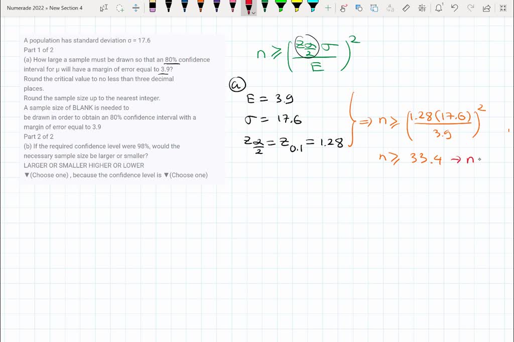 SOLVED: A Population Has Standard Deviation 17.9 . Part 1 Of 2 (a) How ...