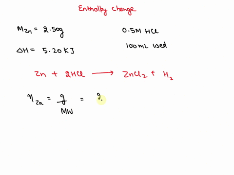 when-250-g-zns-reacts-with-1000-ml-of-050-m-hclaq-520-kj-of-heat-are-produced-determine-the-enthalpy-change-per-mole-of-zinc-63092
