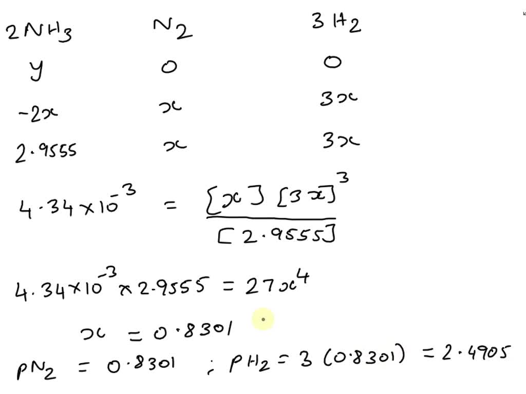 SOLVED N2(g) + 3H2(g) â‡Œ 2NH3(g) is Kp = 4.34 Ã— 10^(3) at 300 Â°C