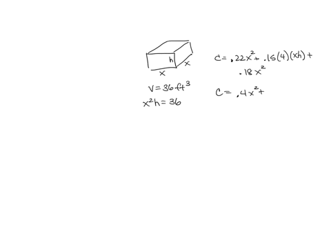 a-rectangular-box-is-to-have-a-square-base-and-a-volume-of-36-ft3-if-the-material-for-the-base-costs-022ft2-the-material-for-the-sides-costs-015ft2-and-the-material-for-the-top-costs-018ft2-39225