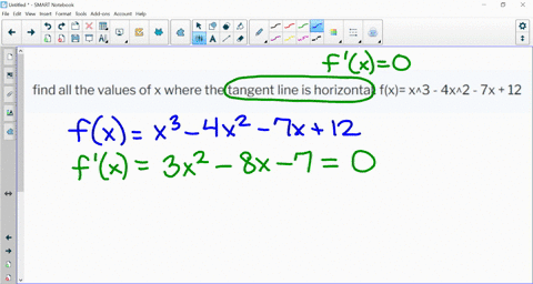 find-all-the-values-of-x-where-the-tangent-line-is-horizontal-fx-x3-4x2-7x-12-47343