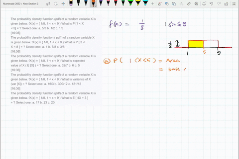 the-probability-density-function-pdf-of-a-random-variable-x-is-given-below-fxx-18-1-x-9-what-is-p-1-x-5-select-one-a-53-b-12-c-13-1636-the-probability-density-function-pdf-of-a-random-variab-08232