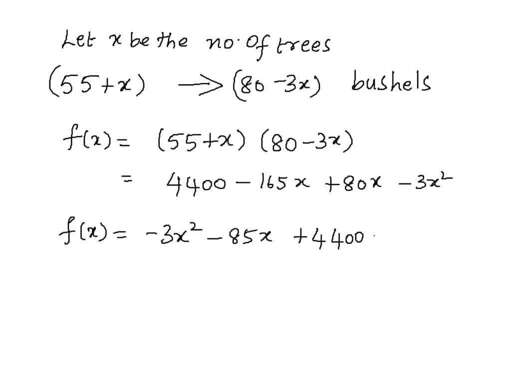 SOLVED A farmer finds that if she plants 55 trees per acre each trec