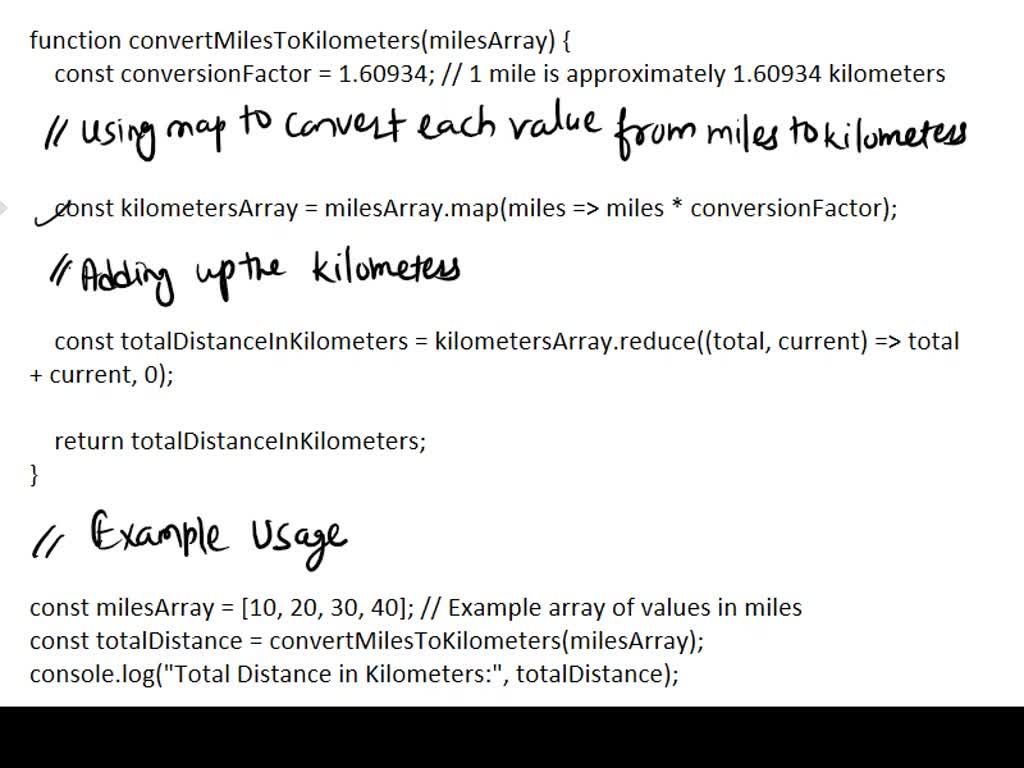 Which function converts miles to kilometers