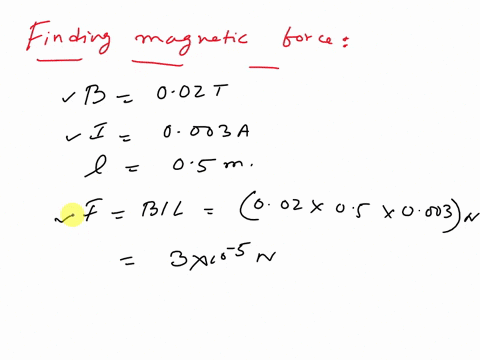 1-a-05-m-wire-carrying-a-current-of-3-ma-in-the-upwards-direction-is-placed-in-an-external-magnetic-field-of-002-t-where-the-field-lines-are-towards-you-out-of-the-page-calculate-the-force-e-69305
