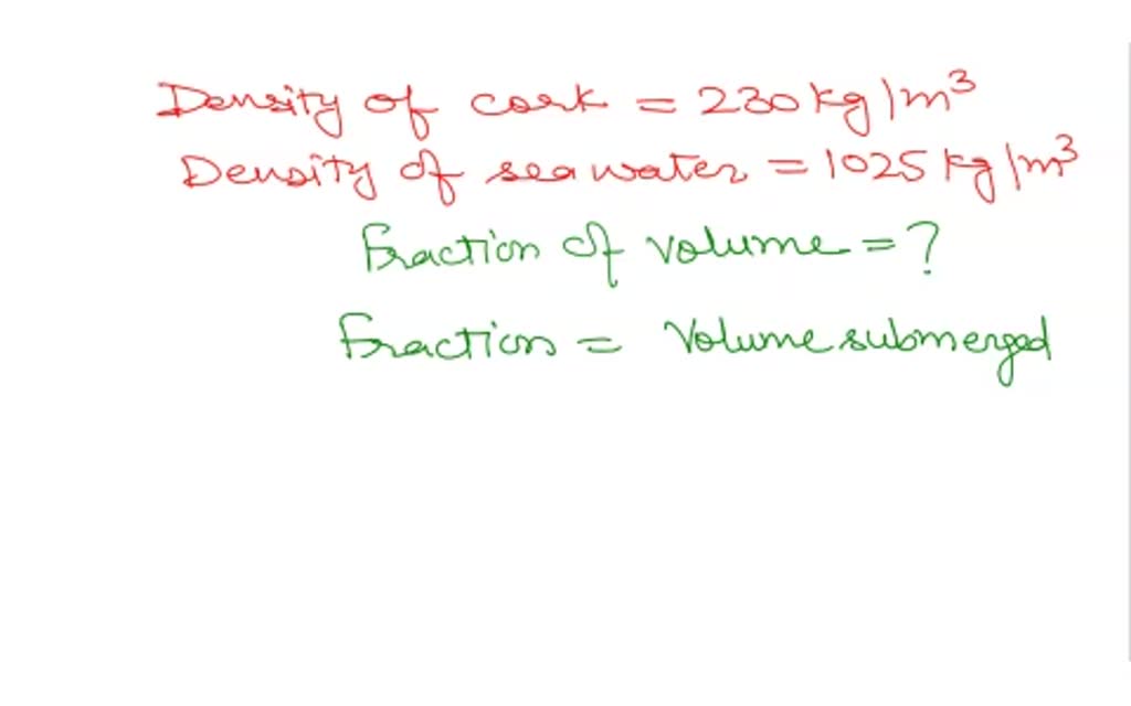 SOLVED A cork has a density of 230 kg/m3 . Find the fraction of the