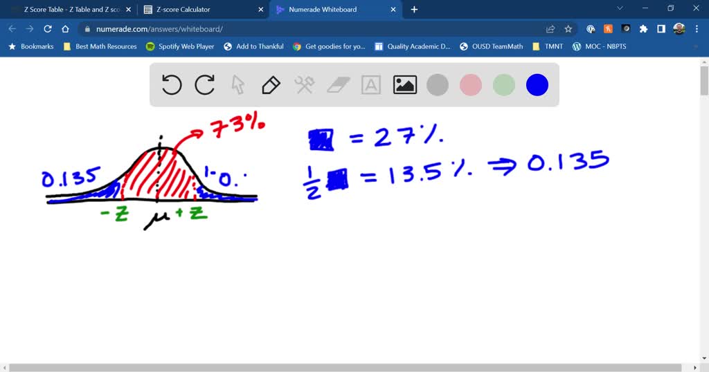 SOLVED: Find the Z-scores that separate the middle 73 % of the ...