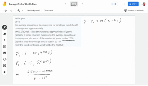 in-the-year-2010-the-average-annual-cost-to-employees-for-employer-family-health-coverage-was-approximately-4000-in-2015-that-amount-was-approximately-5500-a-write-a-linear-equation-expressi-38597