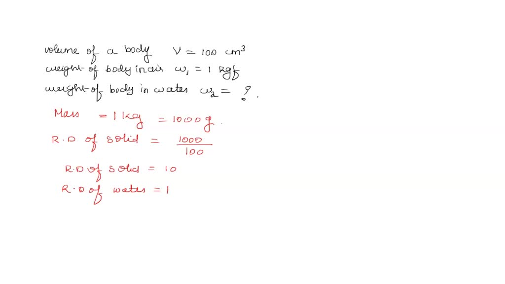 SOLVED: A body of volume 100 cm^3 weighs 1 kgf in air . Find its weight ...