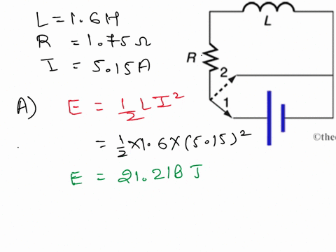 a-16-h-inductor-in-an-rl-circuit-with-resistance-175-is-initially-carrying-a-current-of-515-a-a-switch-is-then-thrown-between-positions-1-and-2-see-figure-which-causes-the-inductor-to-begin-96036