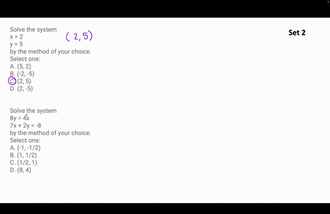determine-whether-the-ordered-pair-5-2-is-a-solution-of-the-system-x-4y-13-2x-3y-4-select-one-a-yes-b-no-c-cant-determine-solve-the-system-x-y-4-x-2-by-the-method-of-your-choice-select-one-a-39304