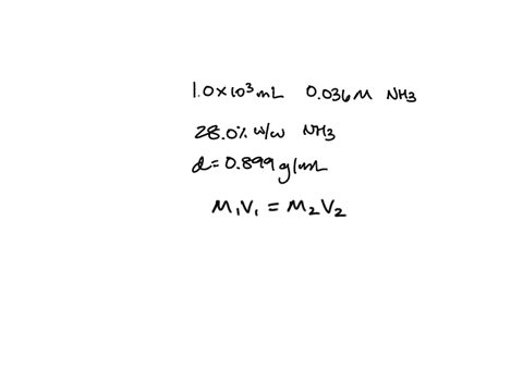 the-density-of-concentrated-ammonia-which-is-280-ww-nh3-is-0899-gml-what-volume-of-this-reagent-should-be-diluted-to-10-103-ml-to-make-a-solution-that-is-0036-m-in-nh3-54453