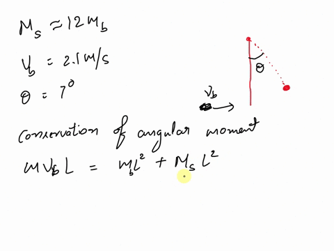 a-bug-flying-horizontally-at-21-ms-collides-and-sticks-to-the-end-of-a-uniform-stick-hanging-vertically-from-its-other-end-after-the-impact-the-stick-swings-out-to-a-maximum-angle-of-70-from-87764