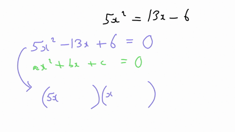 consider-the-following-quadratic-equation-5x213x6-step-1-of-2-using-the-standard-form-ax2bxc0-of-the-given-quadratic-equation-factor-the-left-hand-side-of-the-equation-into-two-linear-factors