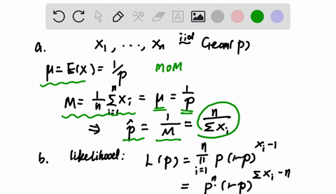 let-xi-function-xn-be-random-sample-from-geometricp-distribution-with-probability-mass-fx-p-pi-pr-iwx-a-find-the-method-of-moments-estimator-for-p-b-find-the-mle-for-p-23666