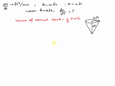 water-pours-into-a-conical-tank-at-a-constant-rate-of-10-ft3-per-minute-the-tank-is-ten-feet-tall-and-at-its-widest-has-a-radius-of-4-feet-how-fast-is-the-water-level-rising-when-it-is-5-fee-98805