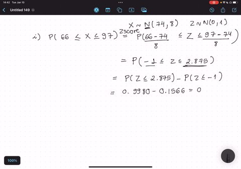 a-set-of-final-examination-grades-in-an-introductory-statistics-course-is-normally-distributed-with-mean-of-74-and-a-standard-deviation-of-8-complele-parts-a-through-d-ihe-probabllity-that-a-44643