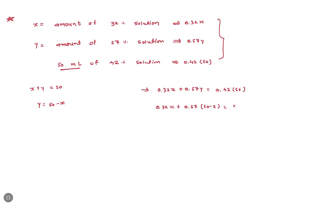 A chemist needs 130 milliliters of a 57% solution but has only 33% and 14