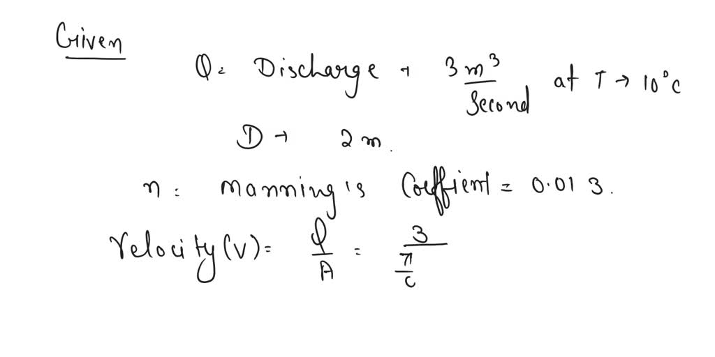 Estimate the hydraulic gradient in a 2m diameter smooth concrete pipe carrying a discharge of 3