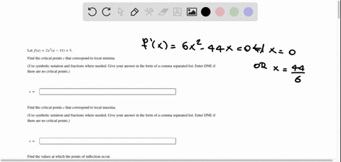 let-fx-2x-x-11-5-find-the-critical-points-that-correspond-to-local-minima-use-symbolic-notation-and-fractions-where-needed-give-your-answer-in-the-form-of-a-comma-separated-list-enter-dne-if-98522