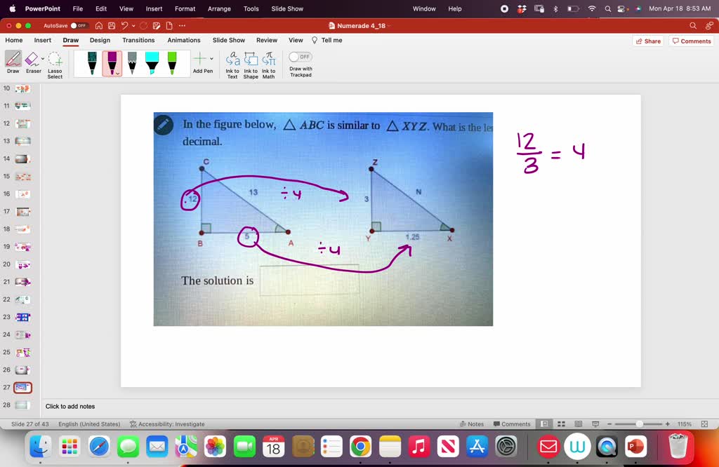 SOLVED: In the figure below, ABC is similar to XYZ. What is the 