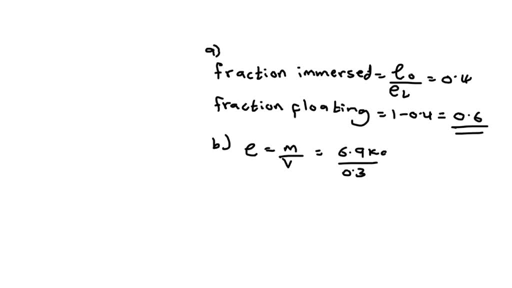 SOLVED A cork has a specific gravity of 0.4 and is floating in water