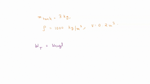a-3-kg-plastic-tank-that-has-volume-of-02-m-is-filled-with-liquid-water-assuming-the-density-of-water-is-000-kgm-determine-the-weight-of-the-combined-system-89987