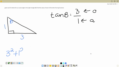 given-tan-b3-where-b-is-an-acute-angle-in-the-right-triangle-abc-find-the-values-of-each-of-the-other-five-trig-functions