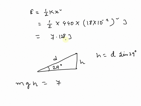 in-the-figure-a-block-of-mass-m-340-kg-slides-from-rest-a-distance-d-down-a-frictionless-incline-at-angle-290-where-it-runs-into-a-spring-of-spring-constant-440-nm-when-the-block-momentarily-24834