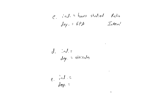 c-assessing-whether-hours-studied-is-related-to-grade-point-average-on-a-40-scale-independent-variable-and-level-of-measurement-dependent-variable-and-level-of-measurement-d-seeing-whether-attitudes-t
