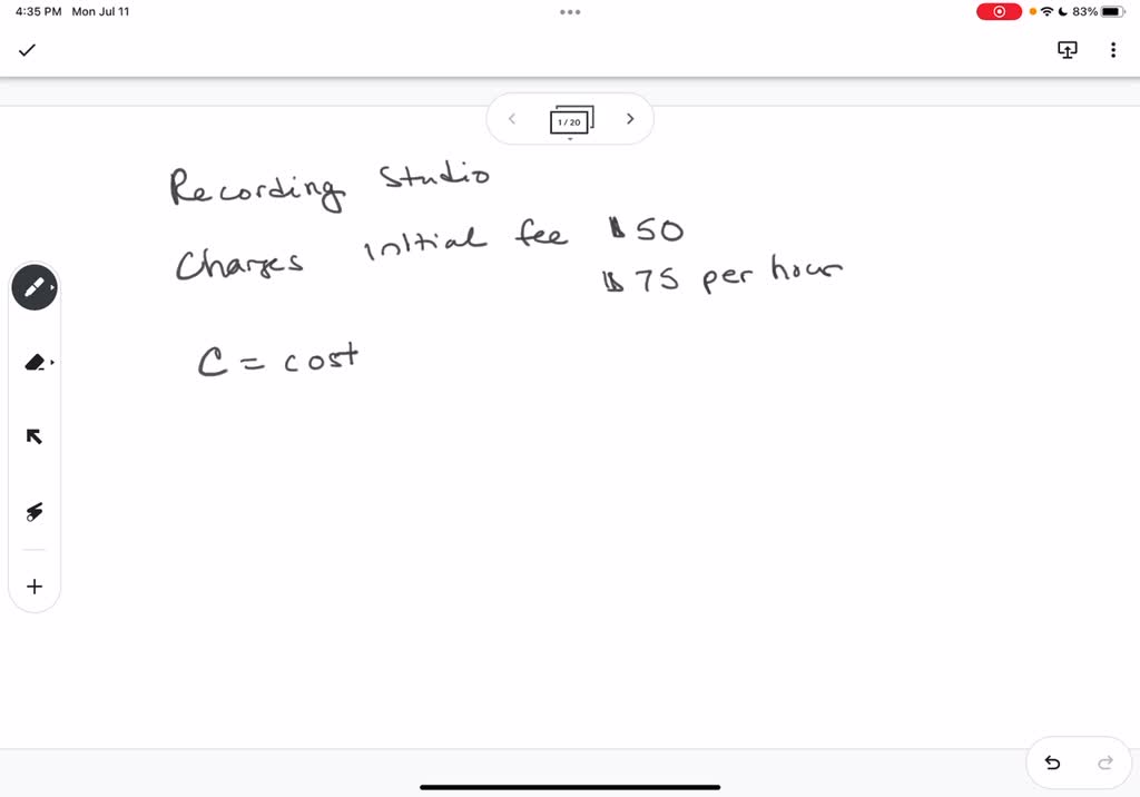 SOLVED A recording studio charges musicians an initial fee of 50 to