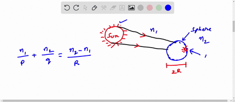 a-transparent-sphere-of-unknown-composition-is-observed-to-form-an-image-of-the-sun-on-the-surface-of-the-sphere-opposite-the-sun-what-is-the-refractive-index-of-the-sphere-material-42453