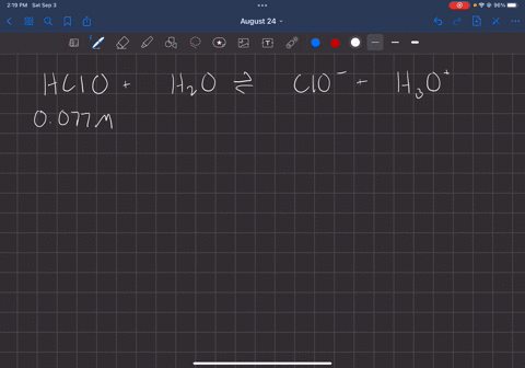 the-acid-dissociation-constant-at-250c-for-hypochlorous-acid-hclo-is-30-10-8-at-equilibrium-the-molarity-of-h3o-in-a-0077m-solution-of-hclo-is-74295