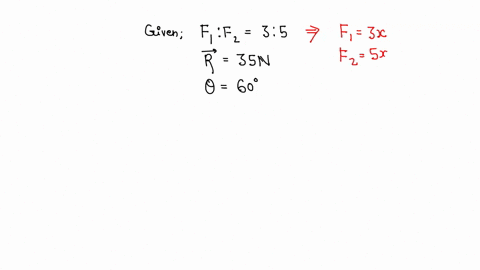 two-forces-whose-magnitude-are-at-the-ratio-of-35-give-a-resultant-of-35-n-if-angle-of-inclination-is-60-find-magnitude-of-each-force-2