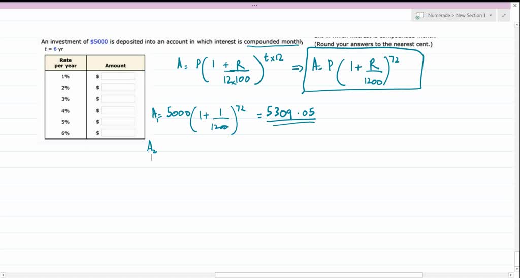 An investment of 5000 deposited into an account in which interest is