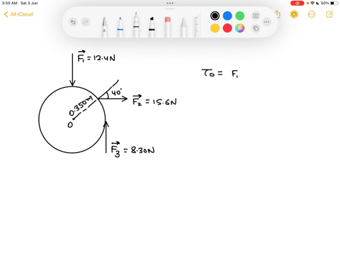 three-forces-are-applied-t0-wheel-of-radius-0350-as-shown-in-the-figure-figure-1-one-force-is-perpendicular-t0-the-rim-one-tangent-to-it-and-other-e-one-makes-4002-angle-with-the-radius_-ass-01006